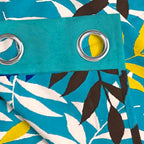 Turquoise Botanical Border 220 GSM Cotton Casement Eyelet Curtain