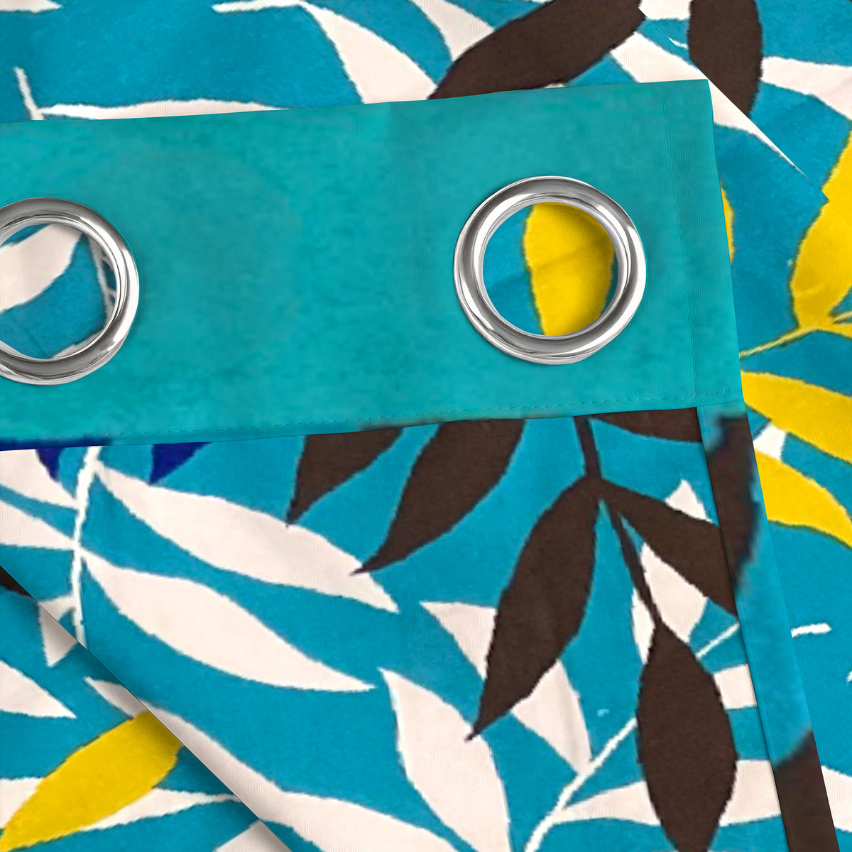 Turquoise Botanical Border 220 GSM Cotton Casement Eyelet Curtain
