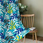 Turquoise Botanical Border 220 GSM Cotton Casement Eyelet Curtain