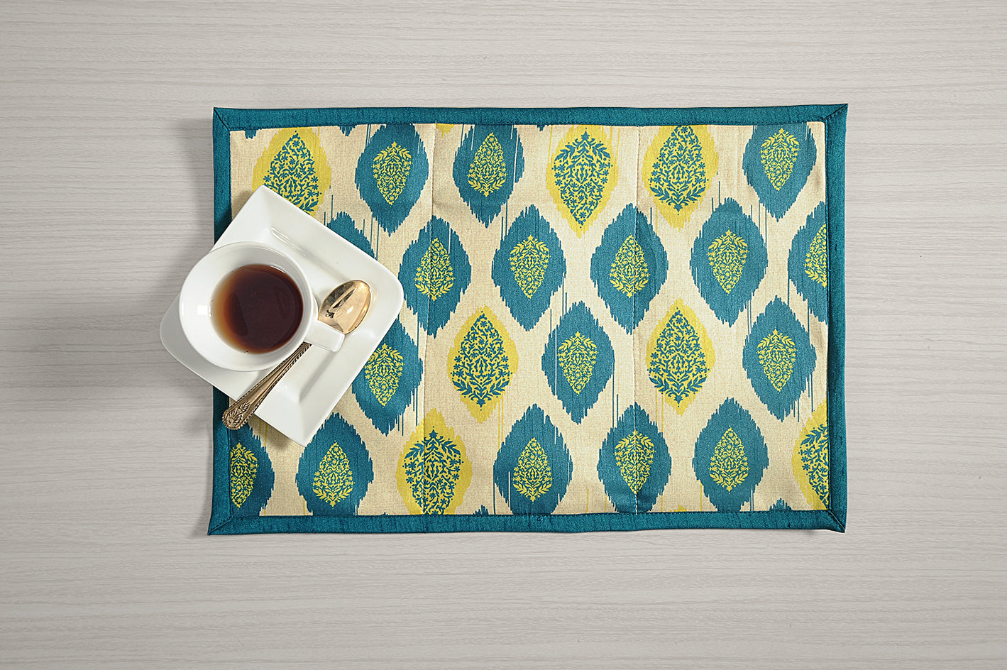 Teal & Mustard Ethnic Ikat Table Mats – Pack of 2
