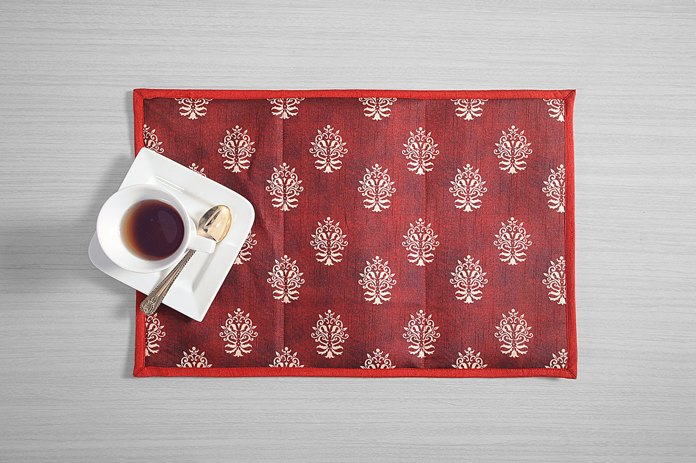 Maroon Floral Mughal Motif Table Mats – Pack of 4