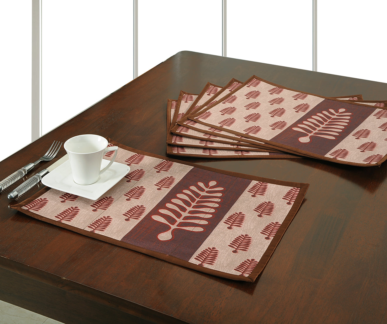 Brown Leaf Motif Table Mats – Pack of 4