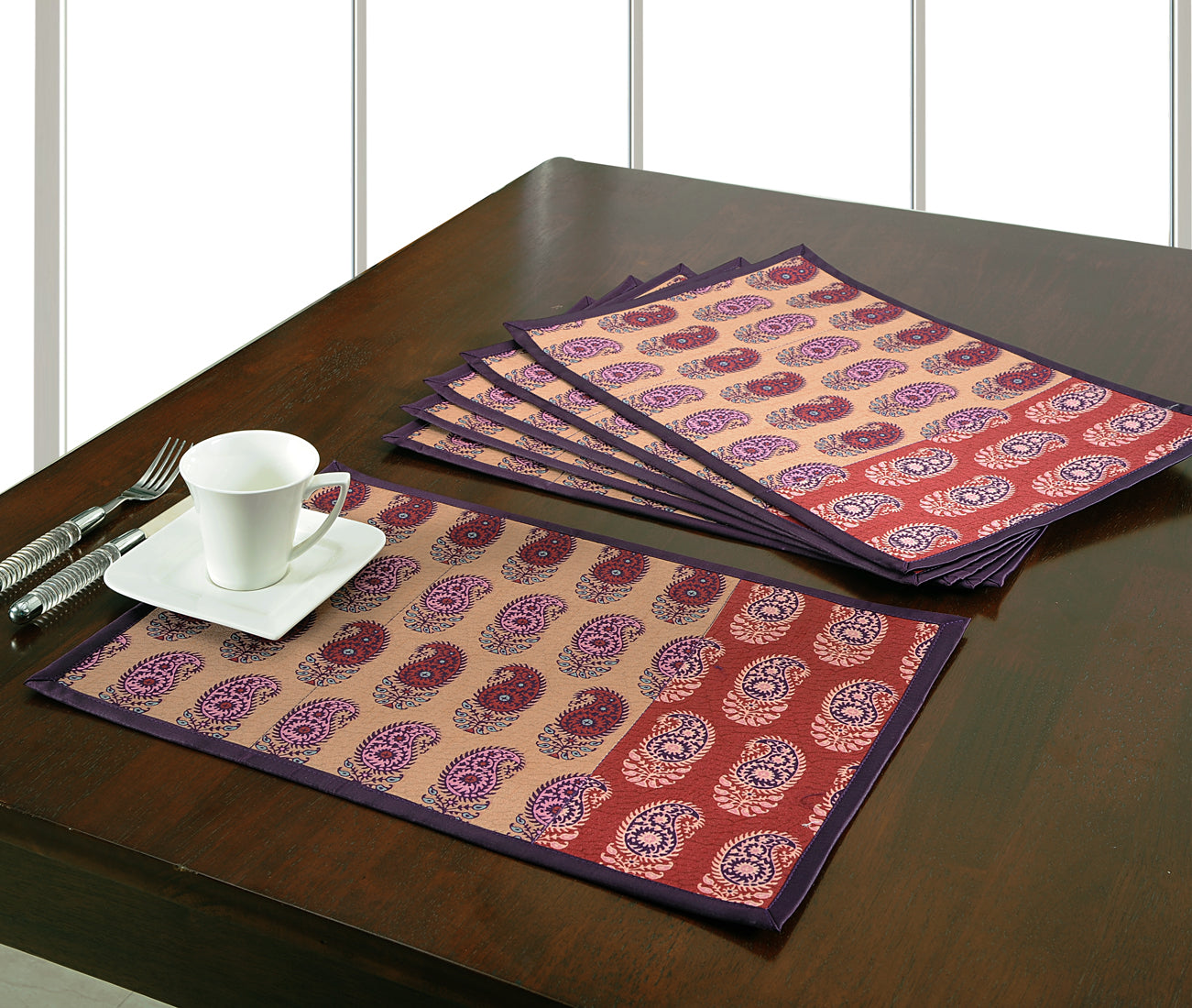 Classic Maroon Paisley Table Mats – Pack of 4