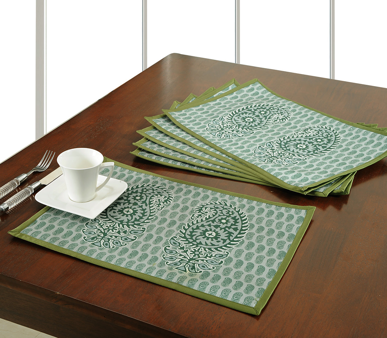 Green Paisley Boho Table Mats – Pack of 6