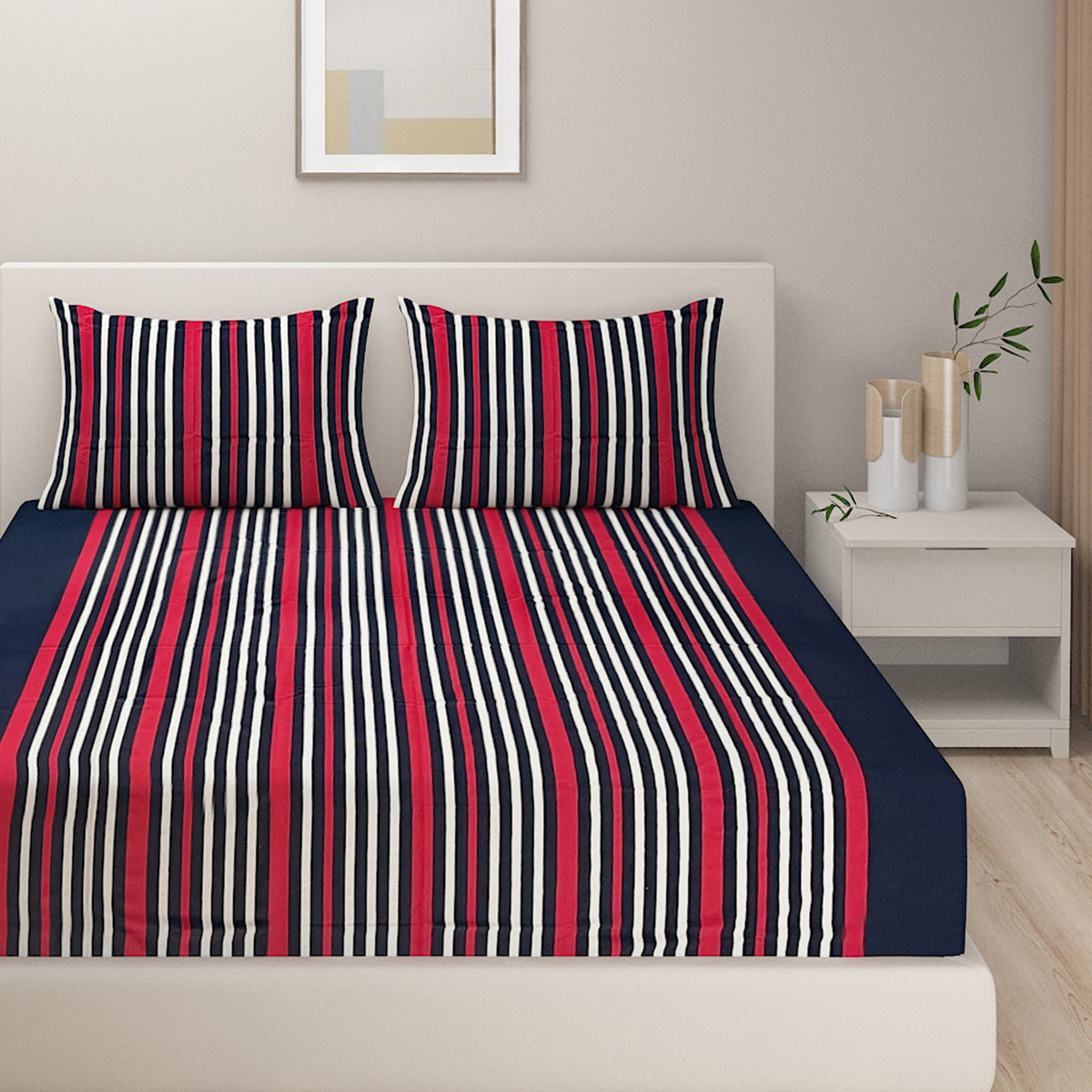 Nautical Stripe 240 TC Pure Cotton Bedsheet Set with Pillow Cover