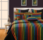 Midnight Rainbow Stripes 240 TC Pure Cotton Bedsheet Set with Pillow Cover