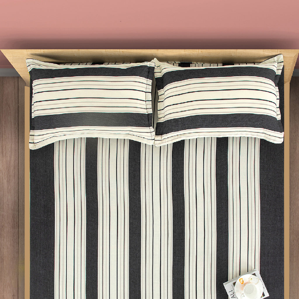 Charcoal Classic Stripe 240 TC Pure Cotton Bedsheet Set with Pillow Cover