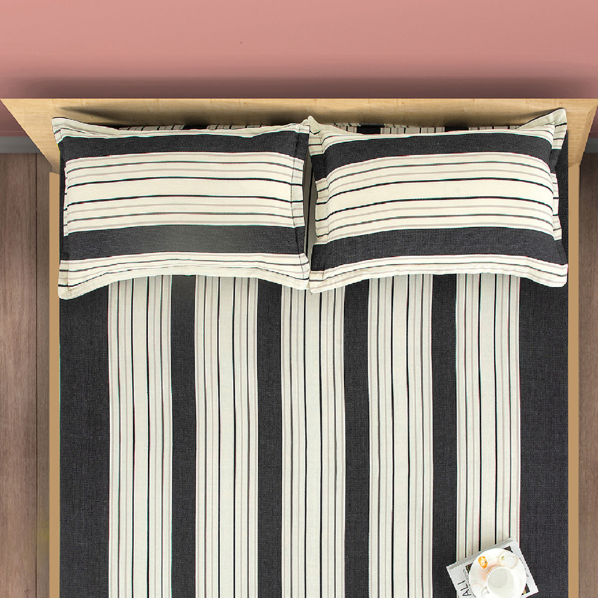 Charcoal Classic Stripe 240 TC Pure Cotton Bedsheet Set with Pillow Cover