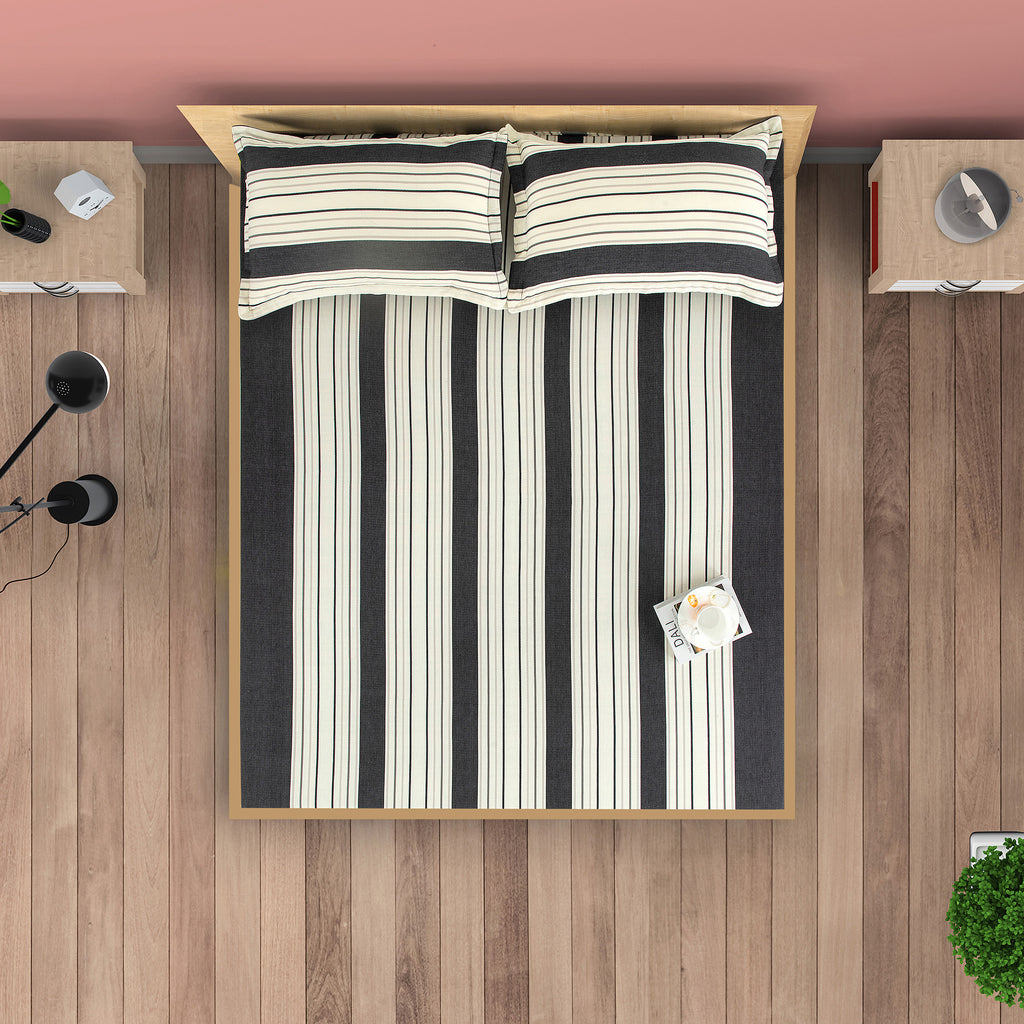 Charcoal Classic Stripe 240 TC Pure Cotton Bedsheet Set with Pillow Cover