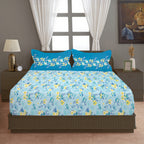 Aqua Daisy Meadow 120 TC Pure Cotton Bedsheet Set with Pillow Cover