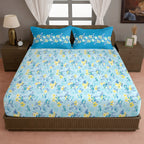 Aqua Daisy Meadow 120 TC Pure Cotton Bedsheet Set with Pillow Cover