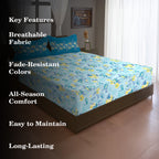 Aqua Daisy Meadow 120 TC Pure Cotton Bedsheet Set with Pillow Cover