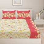 Cream Coral Garden Fiesta 120 TC Pure Cotton Bedsheet Set with Pillow Cover
