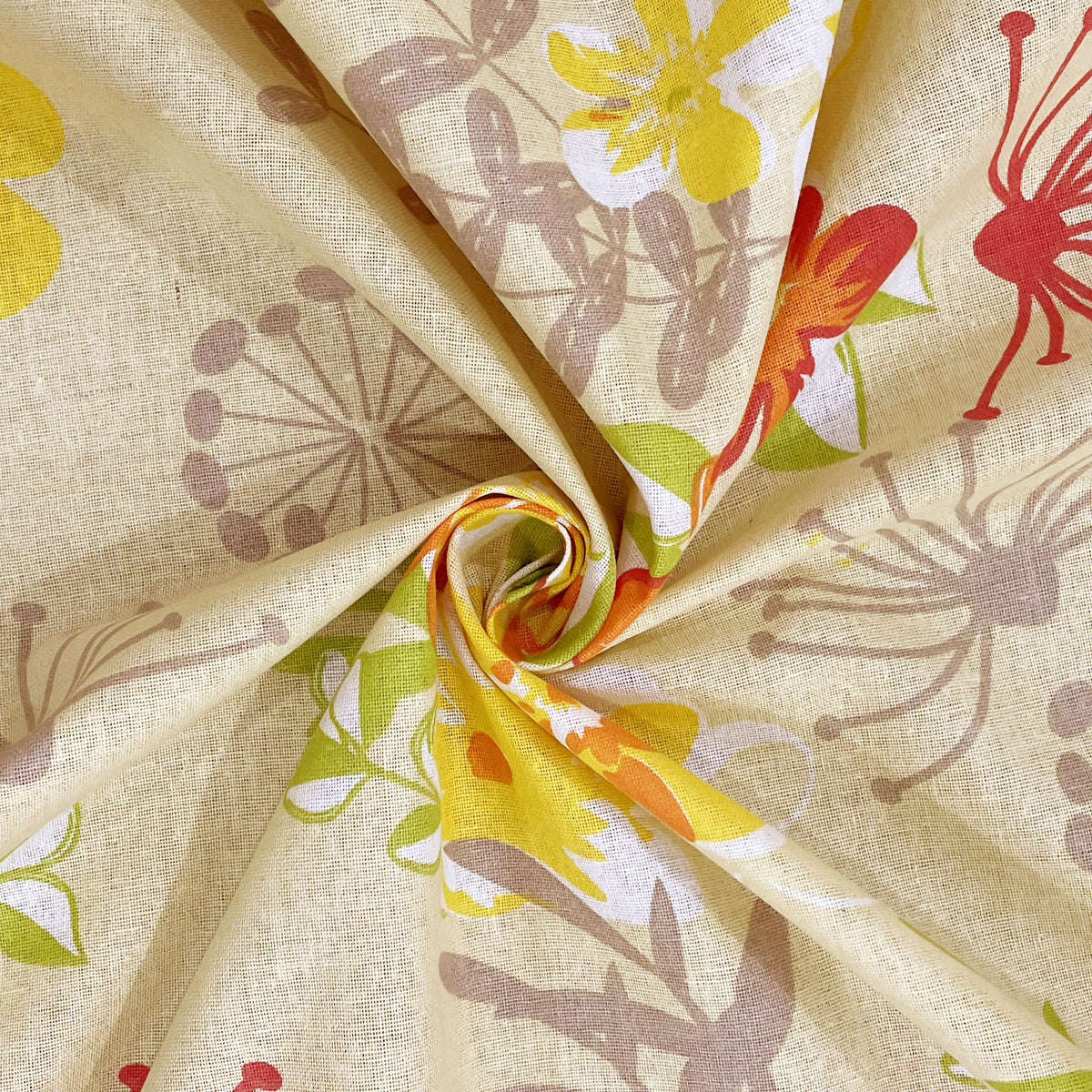 Cream Coral Garden Fiesta 120 TC Pure Cotton Bedsheet Set with Pillow Cover