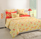 Cream Coral Garden Fiesta 120 TC Pure Cotton Bedsheet Set with Pillow Cover