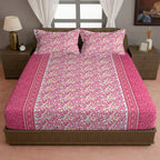 Coral Paisley Vine 120 TC Pure Cotton Bedsheet Set with Pillow Cover