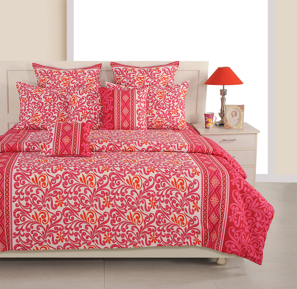 Coral Paisley Vine 120 TC Pure Cotton Bedsheet Set with Pillow Cover