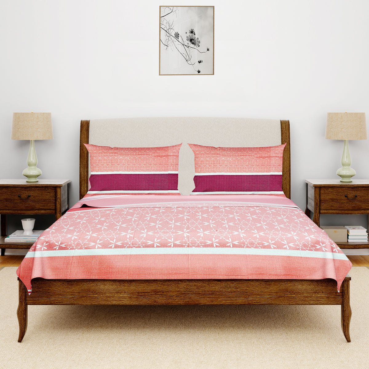 Coral Petal Lattice 120 TC Pure Cotton Bedsheet Set with Pillow Cover