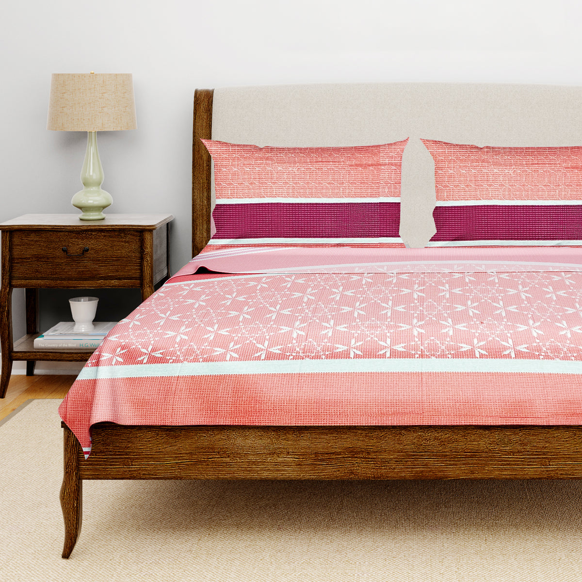 Coral Petal Lattice 120 TC Pure Cotton Bedsheet Set with Pillow Cover