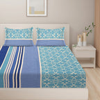 Aqua Geometric Stripe 120 TC Pure Cotton Bedsheet Set with Pillow Cover