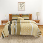 Mustard Meadow Stripe 120 TC Pure Cotton Bedsheet Set with Pillow Cover