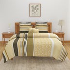 Mustard Meadow Stripe 120 TC Pure Cotton Bedsheet Set with Pillow Cover