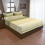 Mustard Meadow Stripe 120 TC Pure Cotton Bedsheet Set with Pillow Cover