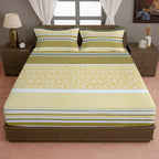 Mustard Meadow Stripe 120 TC Pure Cotton Bedsheet Set with Pillow Cover