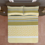 Mustard Meadow Stripe 120 TC Pure Cotton Bedsheet Set with Pillow Cover