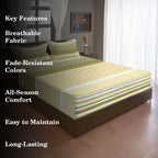 Mustard Meadow Stripe 120 TC Pure Cotton Bedsheet Set with Pillow Cover