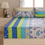 Tropical Paisley Stripe 120 TC Pure Cotton Bedsheet Set with Pillow Cover