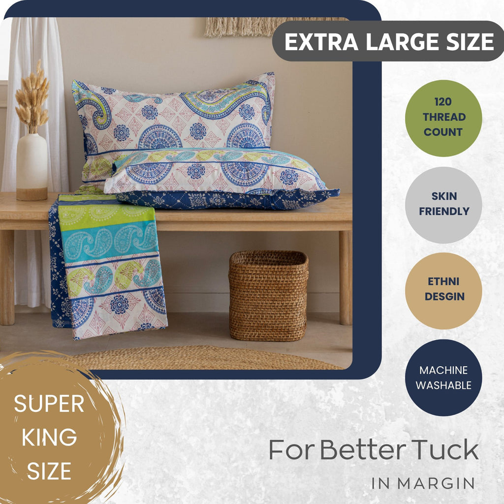 Tropical Paisley Stripe 120 TC Pure Cotton Bedsheet Set with Pillow Cover