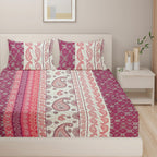 Berry Paisley Patchwork 120 TC Pure Cotton Bedsheet Set with Pillow Cover