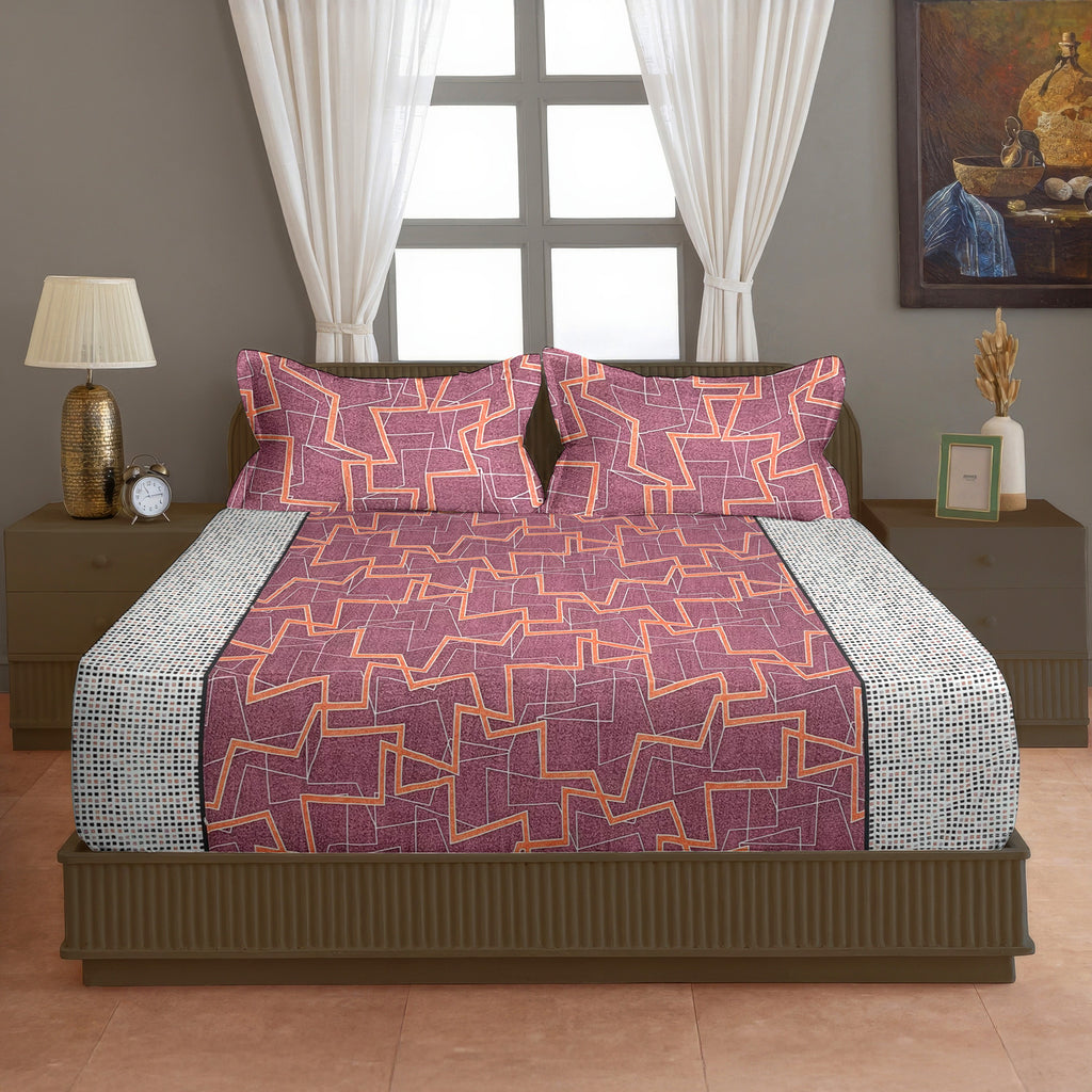 Terracotta Maze 120 TC Pure Cotton Bedsheet Set with Pillow Cover