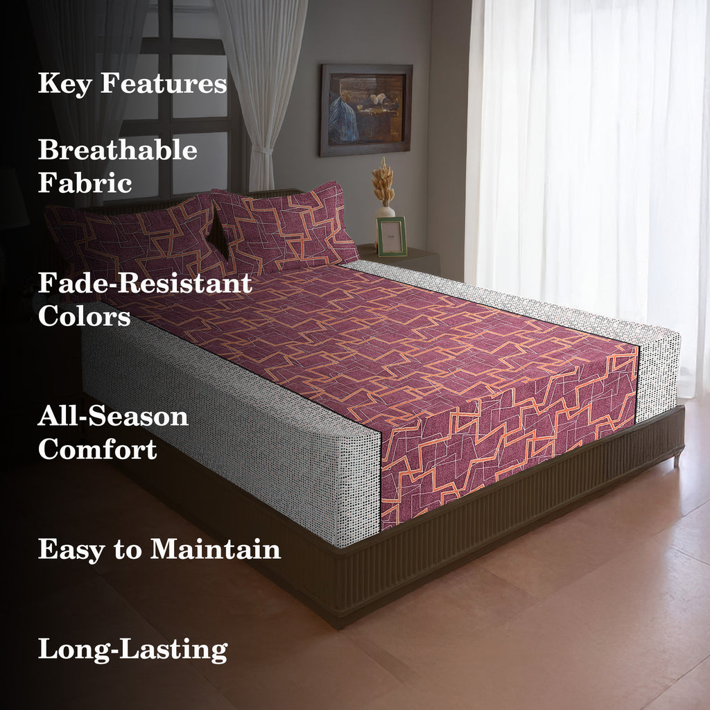 Terracotta Maze 120 TC Pure Cotton Bedsheet Set with Pillow Cover