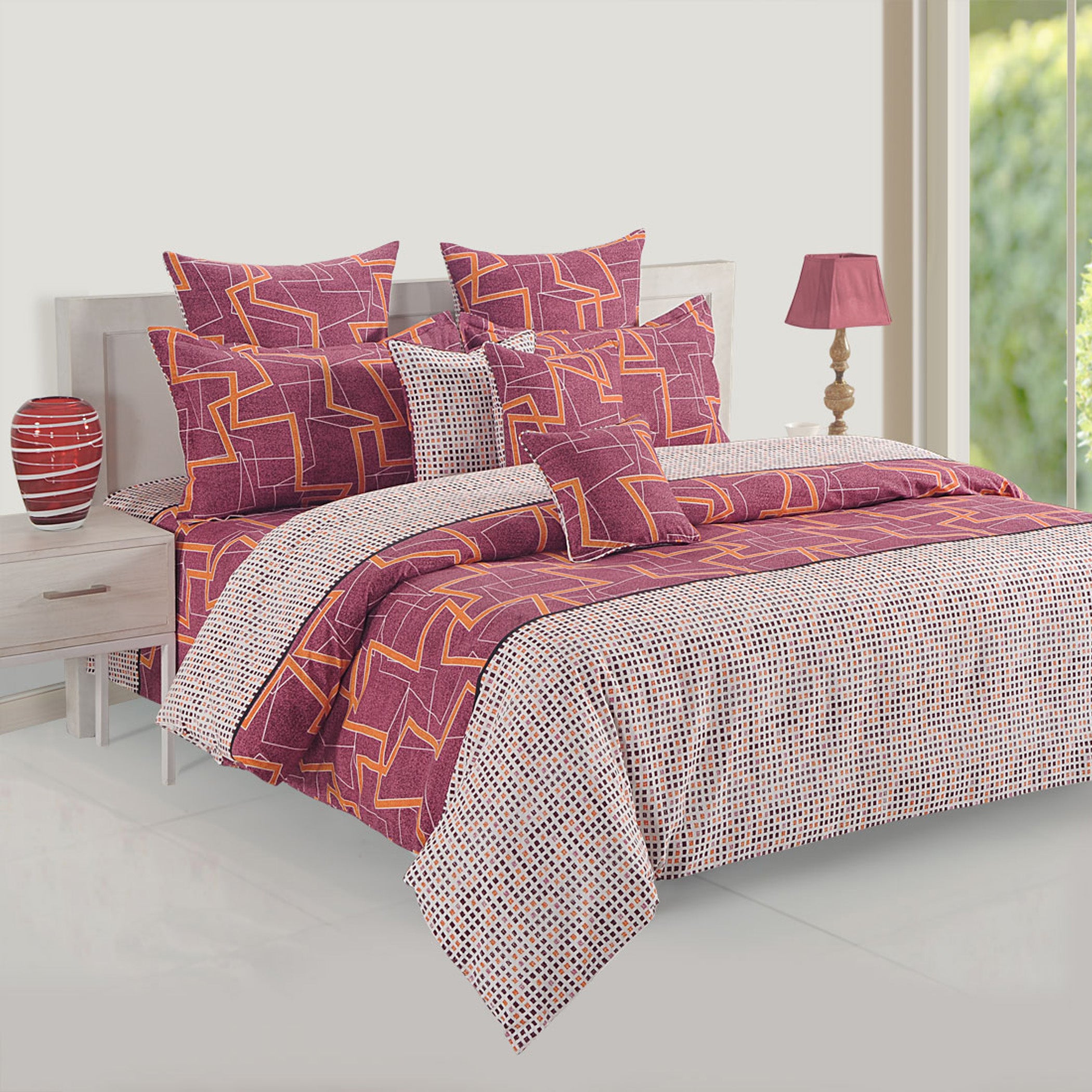 Terracotta Maze 120 TC Pure Cotton Bedsheet Set with Pillow Cover