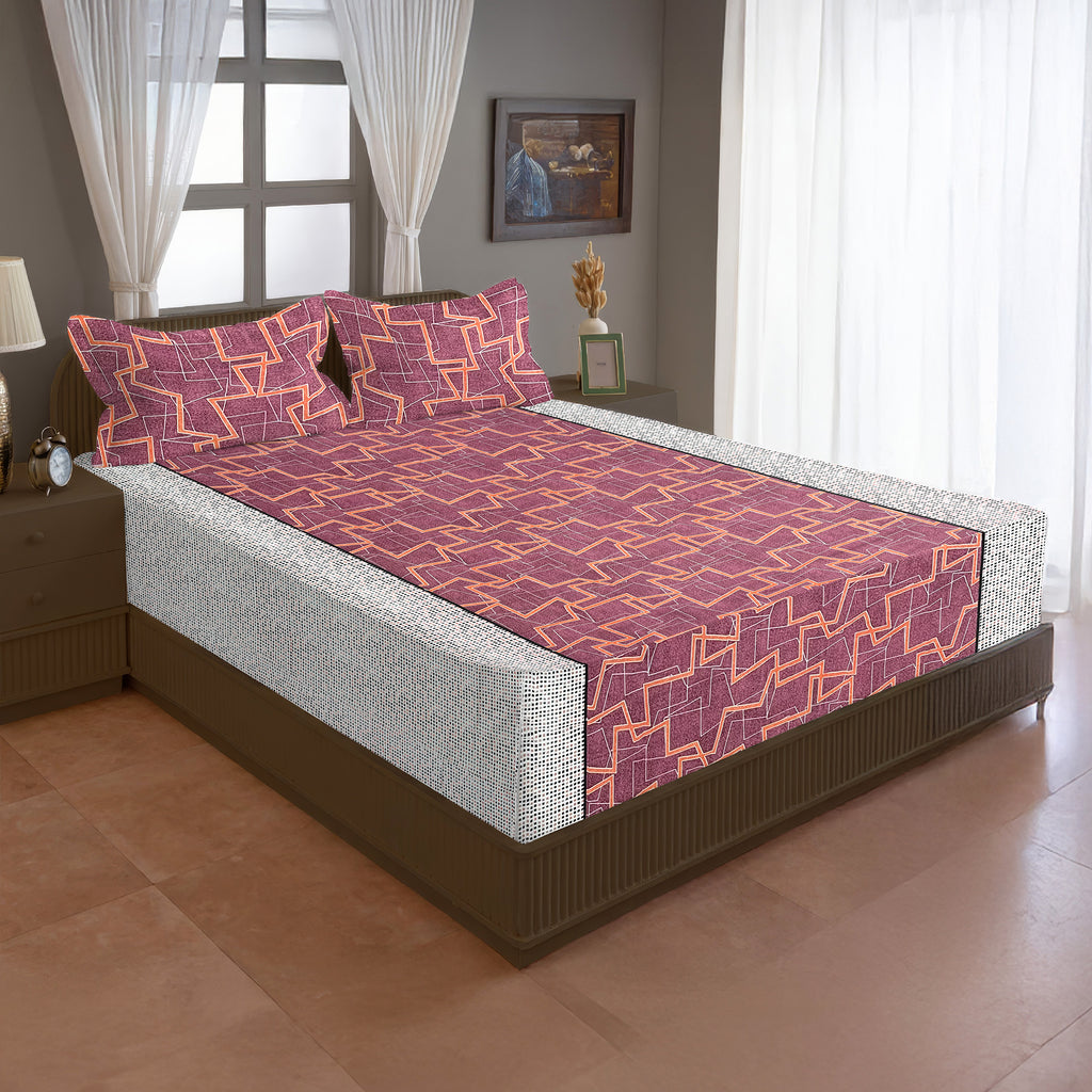 Terracotta Maze 120 TC Pure Cotton Bedsheet Set with Pillow Cover