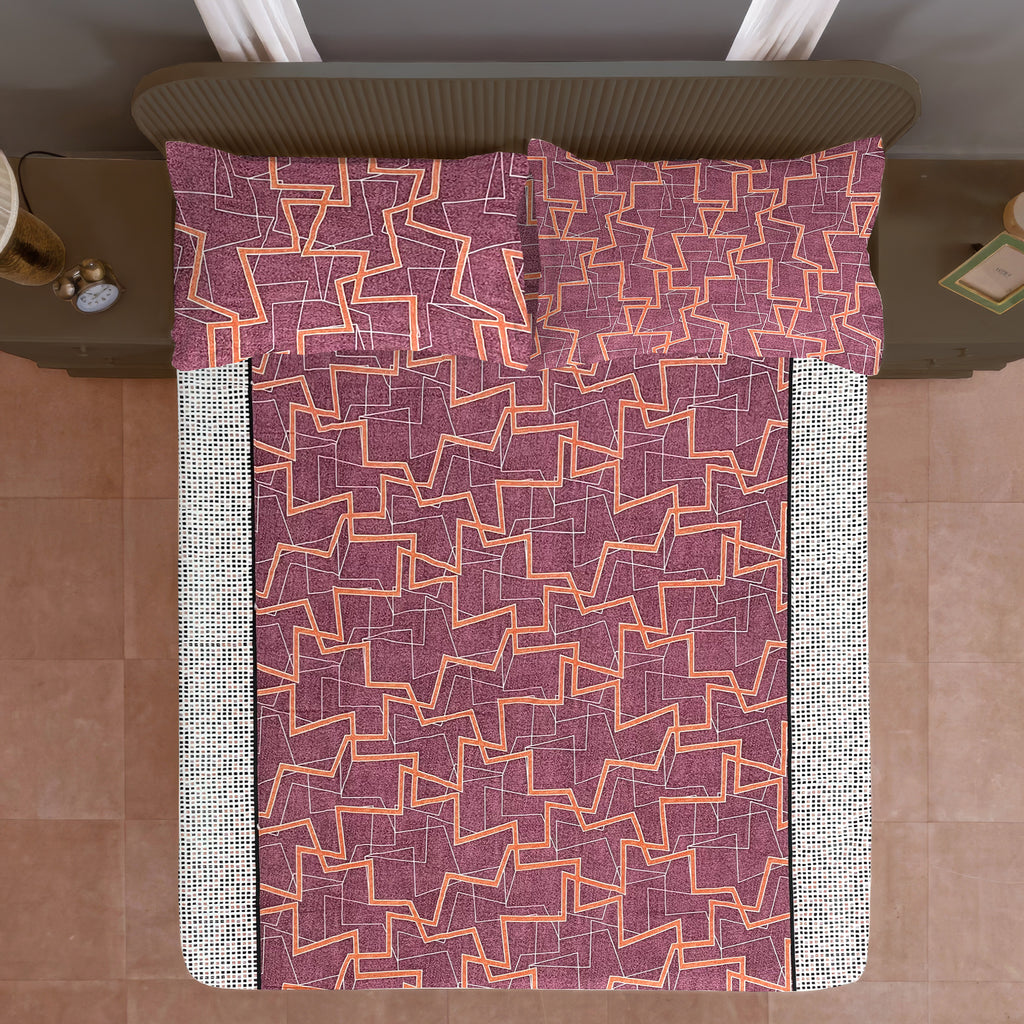 Terracotta Maze 120 TC Pure Cotton Bedsheet Set with Pillow Cover