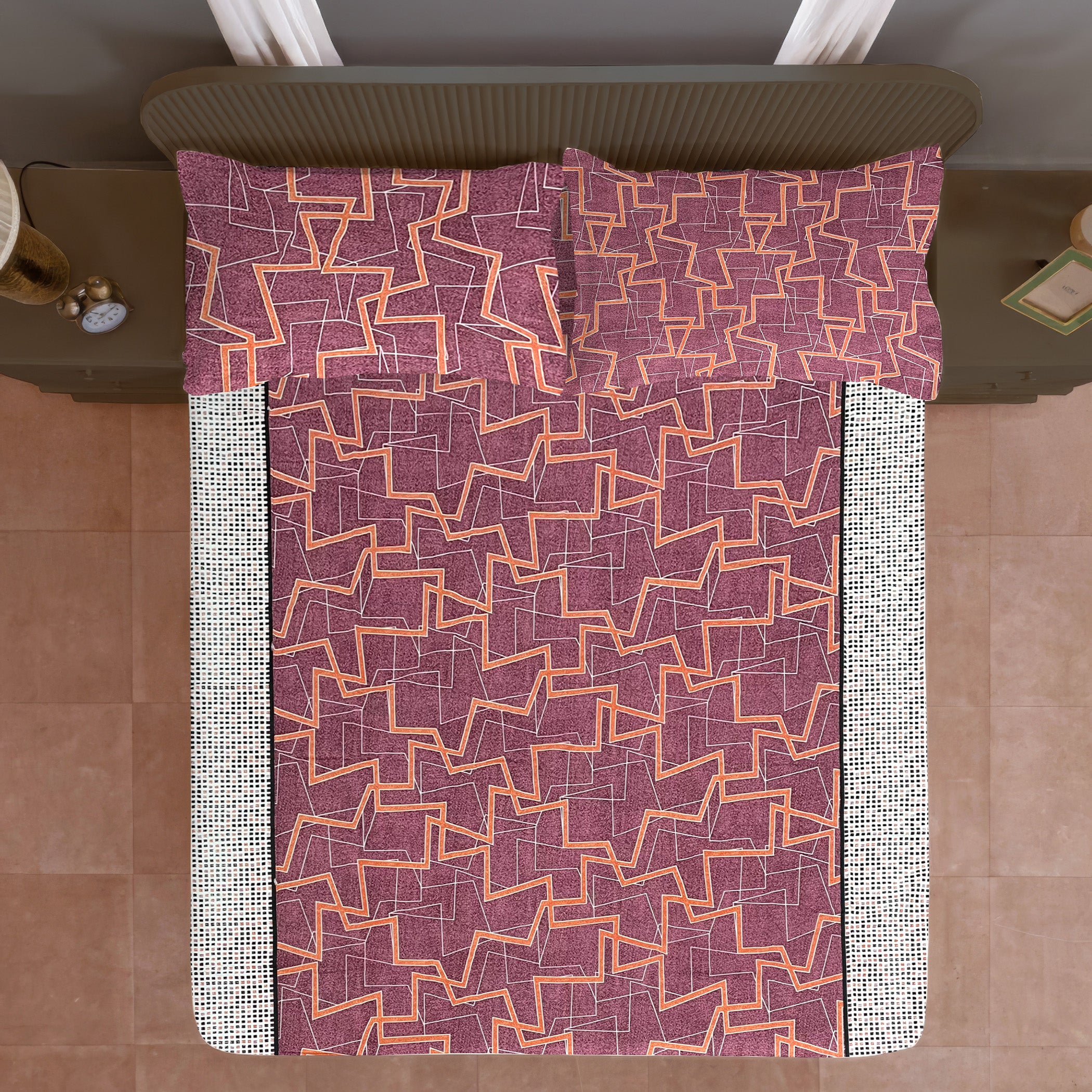 Terracotta Maze 120 TC Pure Cotton Bedsheet Set with Pillow Cover