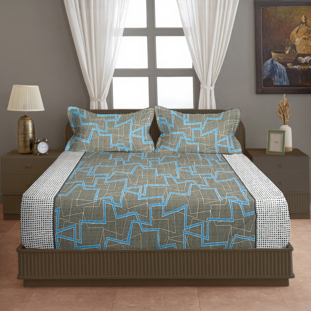 Electric Maze Olive 120 TC Pure Cotton Bedsheet Set with Pillow Cover