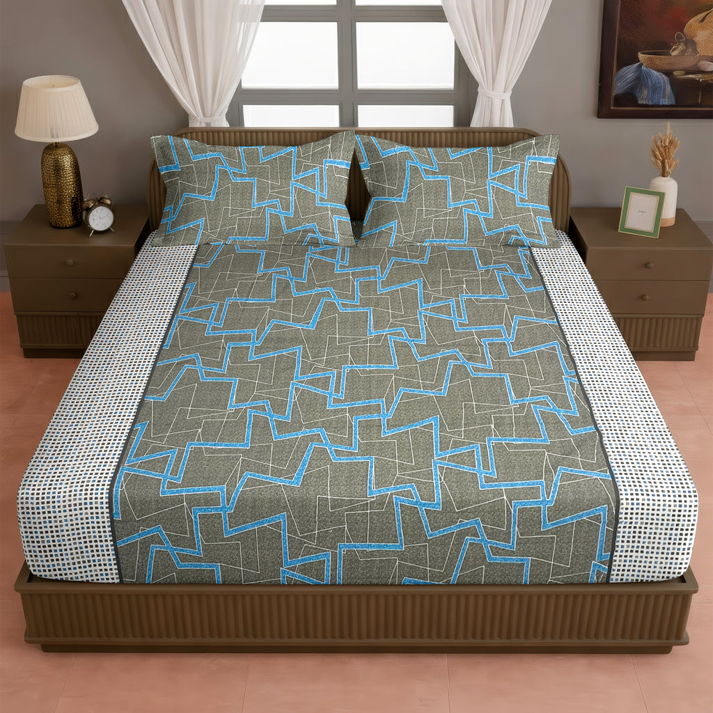 Electric Maze Olive 120 TC Pure Cotton Bedsheet Set with Pillow Cover