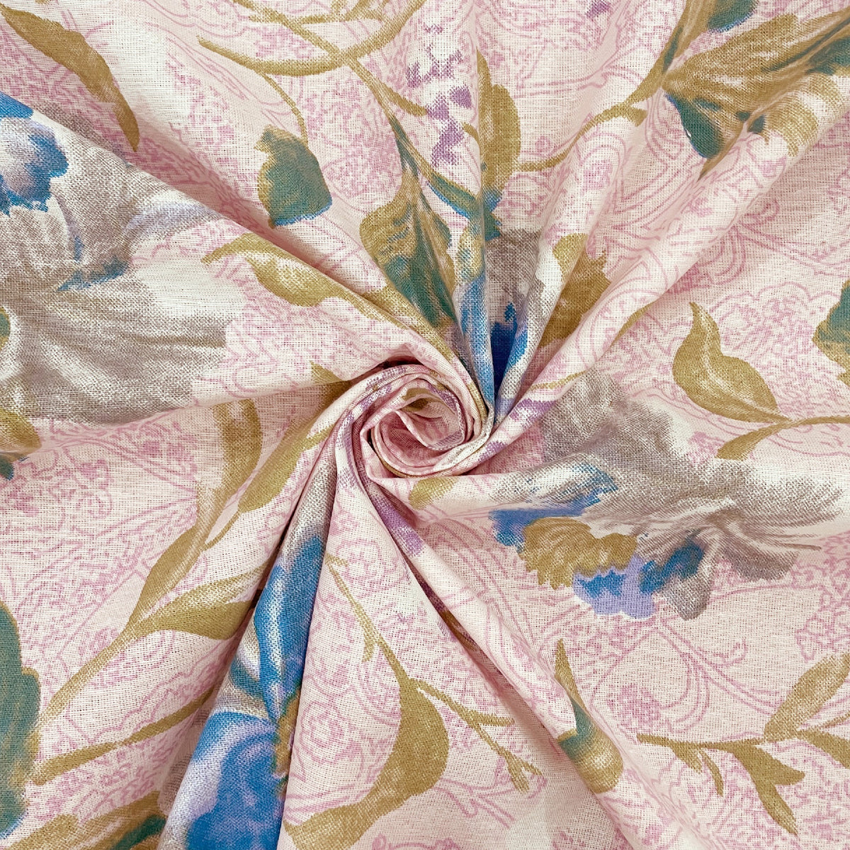 Blush Blue Garden Blooms 120 TC Pure Cotton Bedsheet Set with Pillow Cover