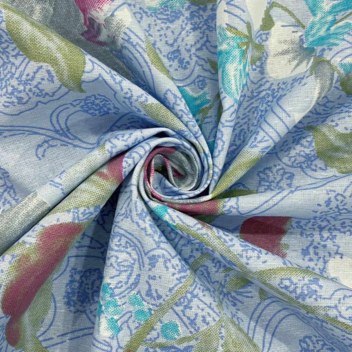 Powder Blue Rose Garden 120 TC Pure Cotton Bedsheet Set with Pillow Cover