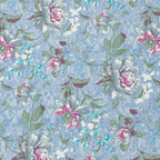 Powder Blue Rose Garden 120 TC Pure Cotton Bedsheet Set with Pillow Cover