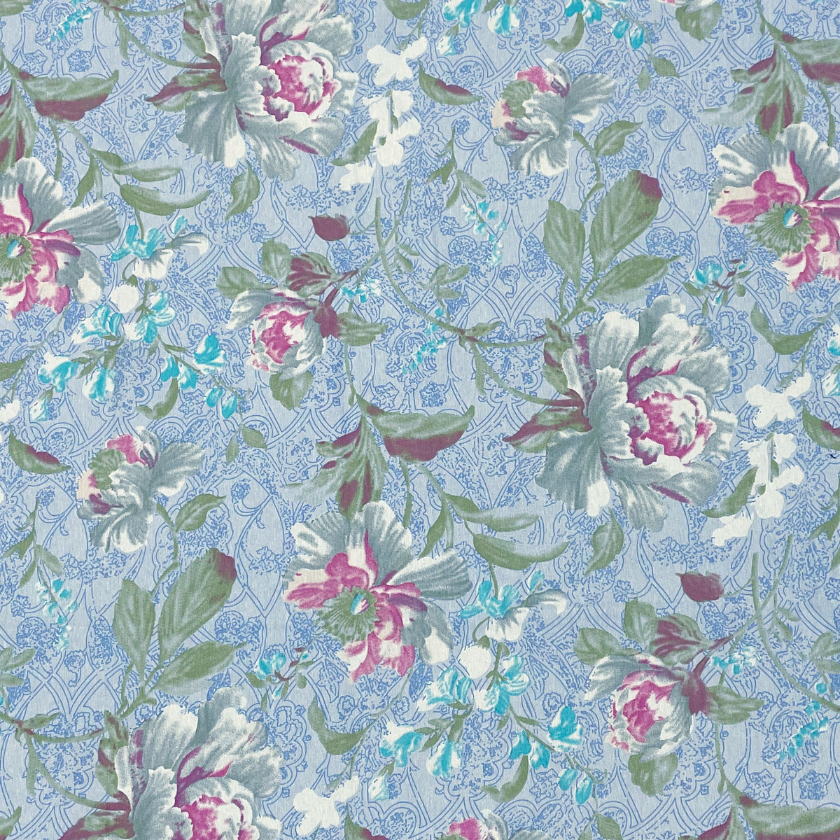 Powder Blue Rose Garden 120 TC Pure Cotton Bedsheet Set with Pillow Cover