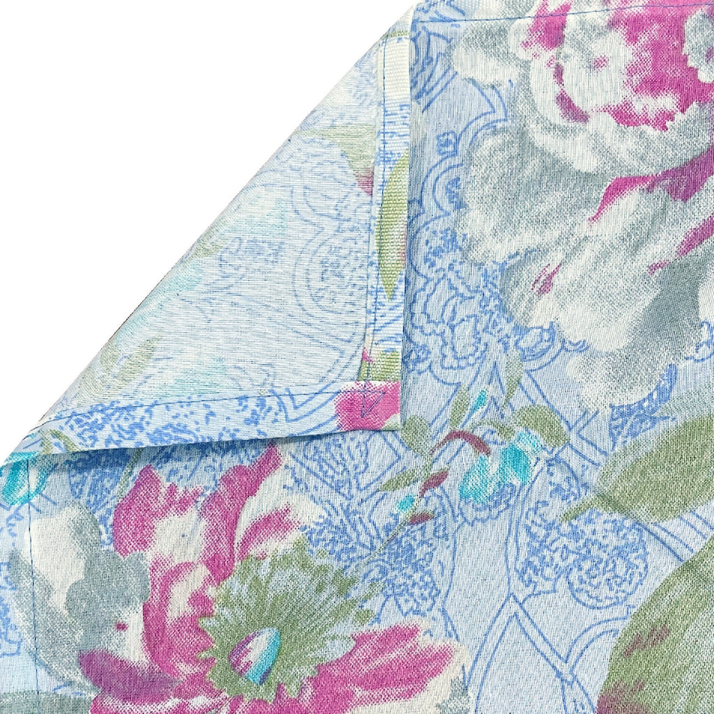Powder Blue Rose Garden 120 TC Pure Cotton Bedsheet Set with Pillow Cover
