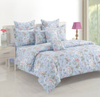 Powder Blue Rose Garden 120 TC Pure Cotton Bedsheet Set with Pillow Cover