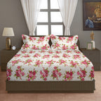 Romantic Rose Garden 120 TC Pure Cotton Fitted Bedsheet Set with Pillow Cover