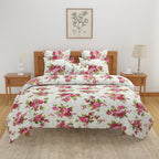 Romantic Rose Garden 120 TC Pure Cotton Fitted Bedsheet Set with Pillow Cover