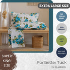 Azure Rose Garden 120 TC Pure Cotton Fitted Bedsheet Set with Pillow Cover